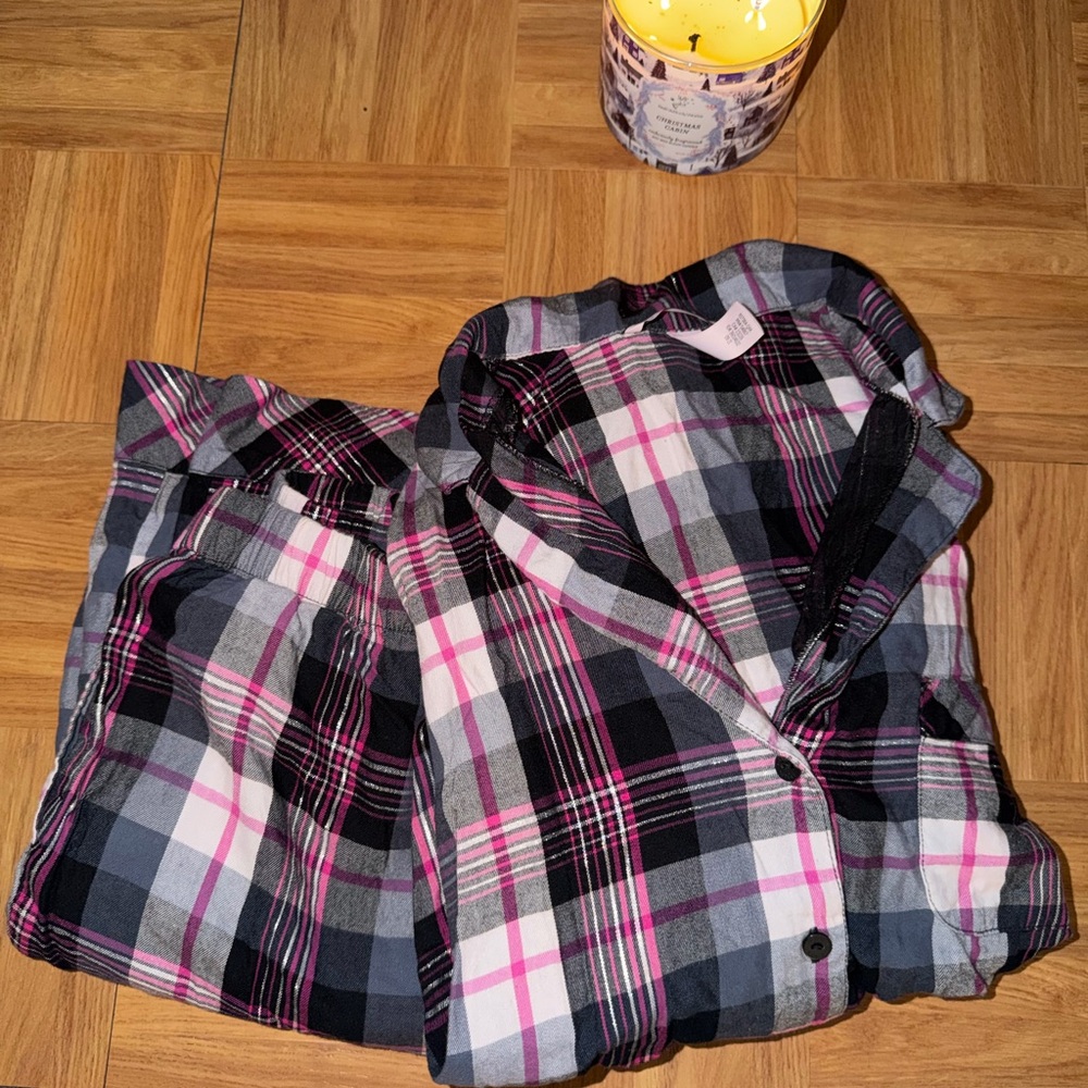 Victoria's Secret Pink and Black Plaid Shirt